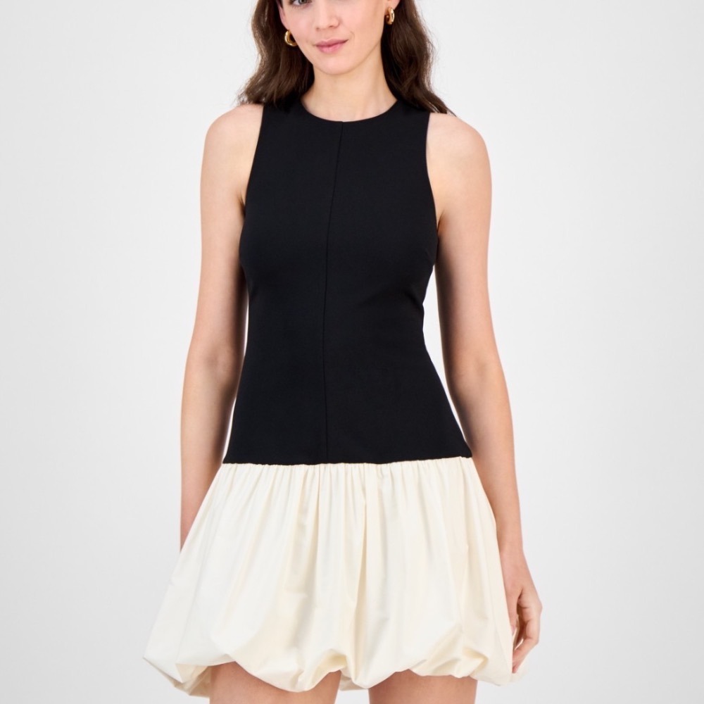 Rachel Rachel Roy Bubble Hem Dress Women L NEW Black Ivory MSRP $139